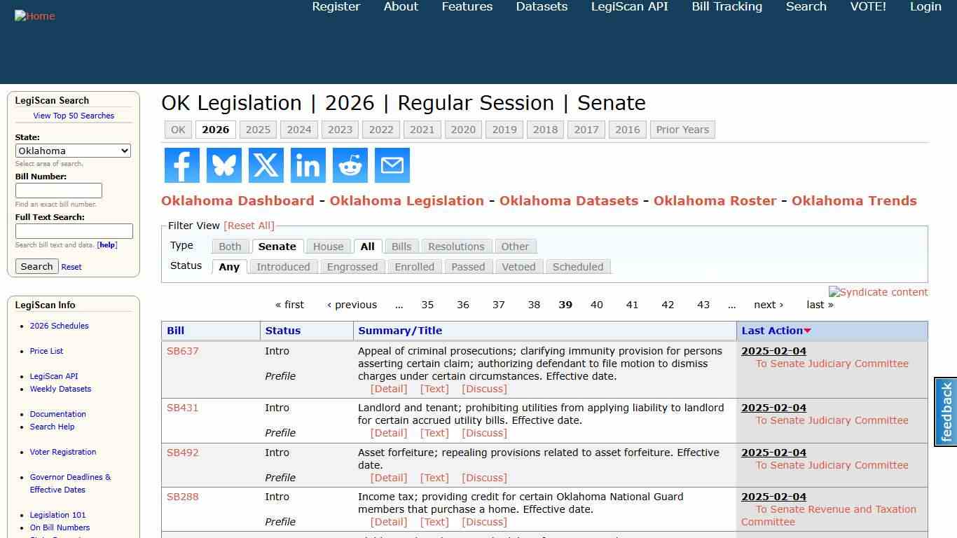 OK Legislation 2026 Regular Session Senate LegiScan